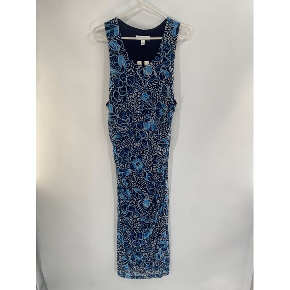 NWT NINE WEST XL NAVY MULTICOLOR FLORAL MIDI FITTED DRESS - Picture 1 of 6